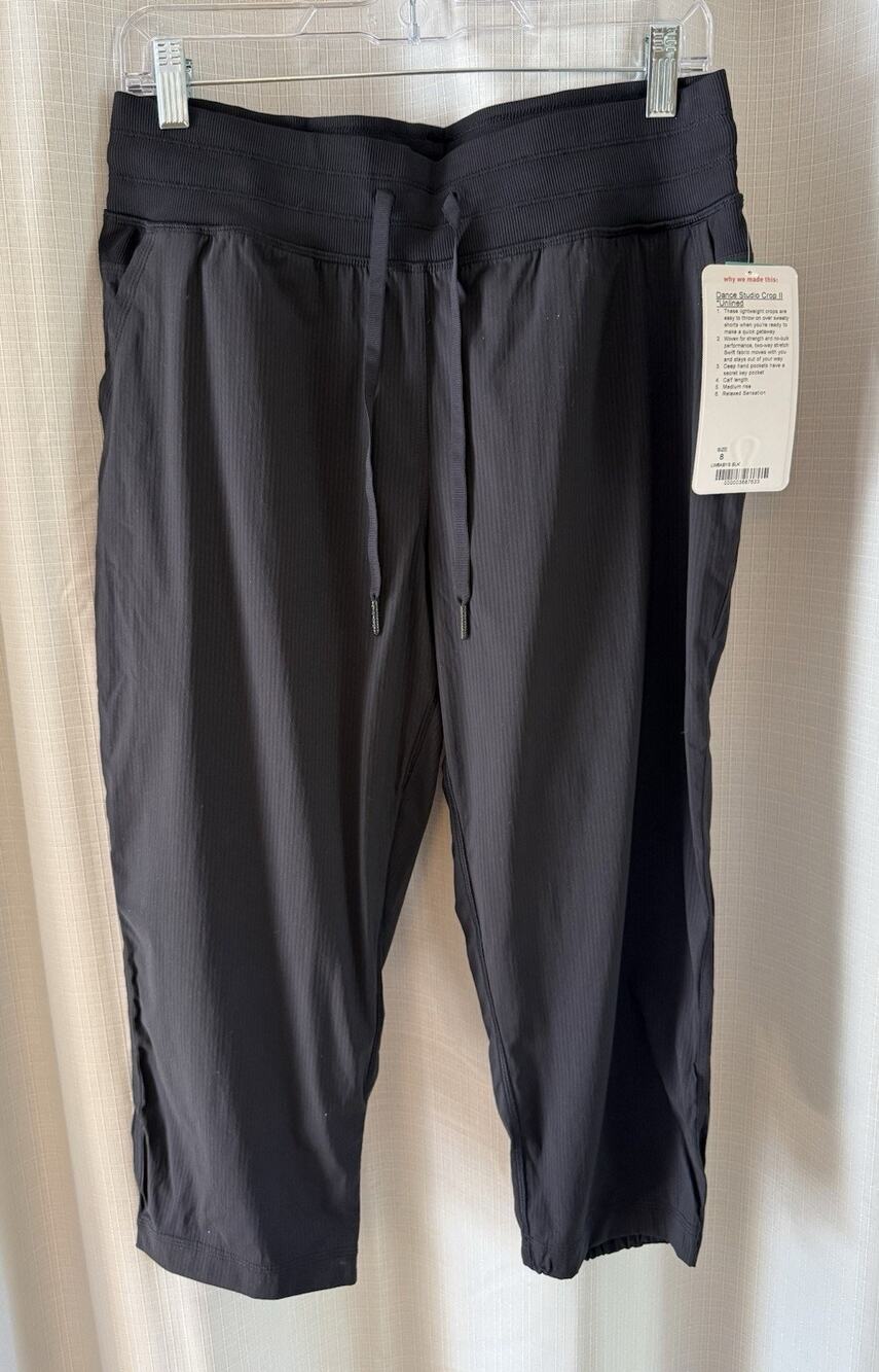 LULULEMON Size 8 Black Dance Studio Crop II Unlined Mid-Rise Pants LW6ABYS NEW